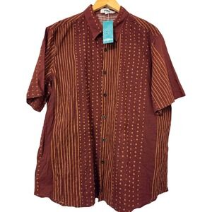 Vatpave Mens Burgundy Red‎ Striped Polka Dot Short Sleeve Button Down Shirt XL